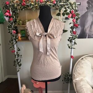 Merona Tan Sleeveless Ruffled Blouse with Tie Front